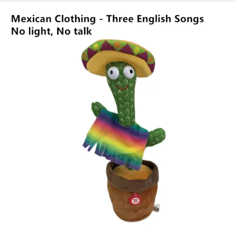 Battery Operated Dancing Cactus Stuffed Toy with Music Dance Birthday Party Decoration Plush fidget Toys for Boys and Kids