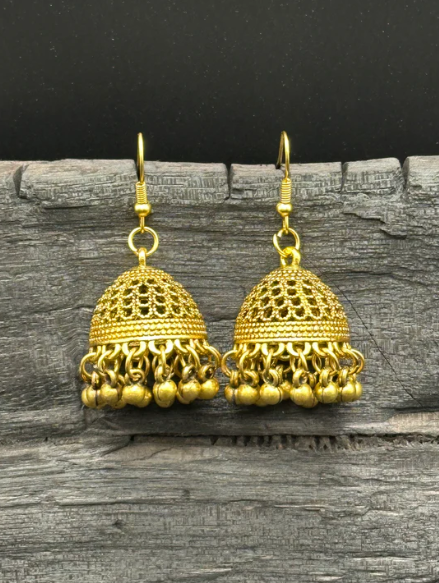 Classic bell-shaped Jhumka drop earrings.