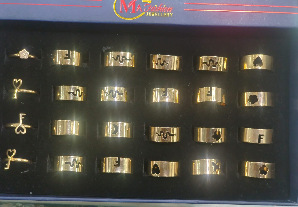 Shiny, polished yellow gold finish rings.